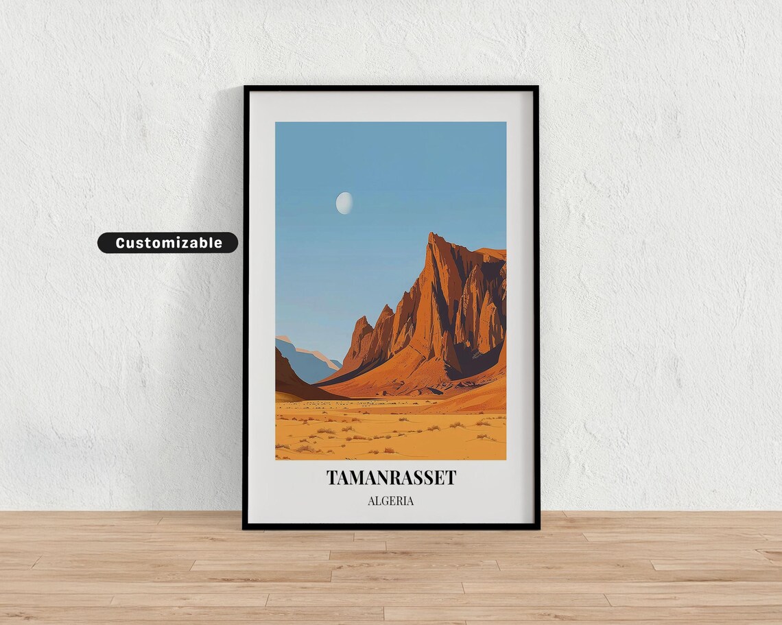 Tamanrasset Algeria Desert Landscape Poster Red Rock Mountains Art