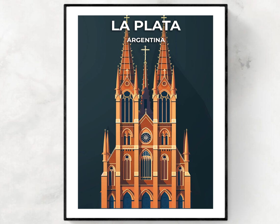 La Plata Argentina Gothic Cathedral Illuminated Night Poster