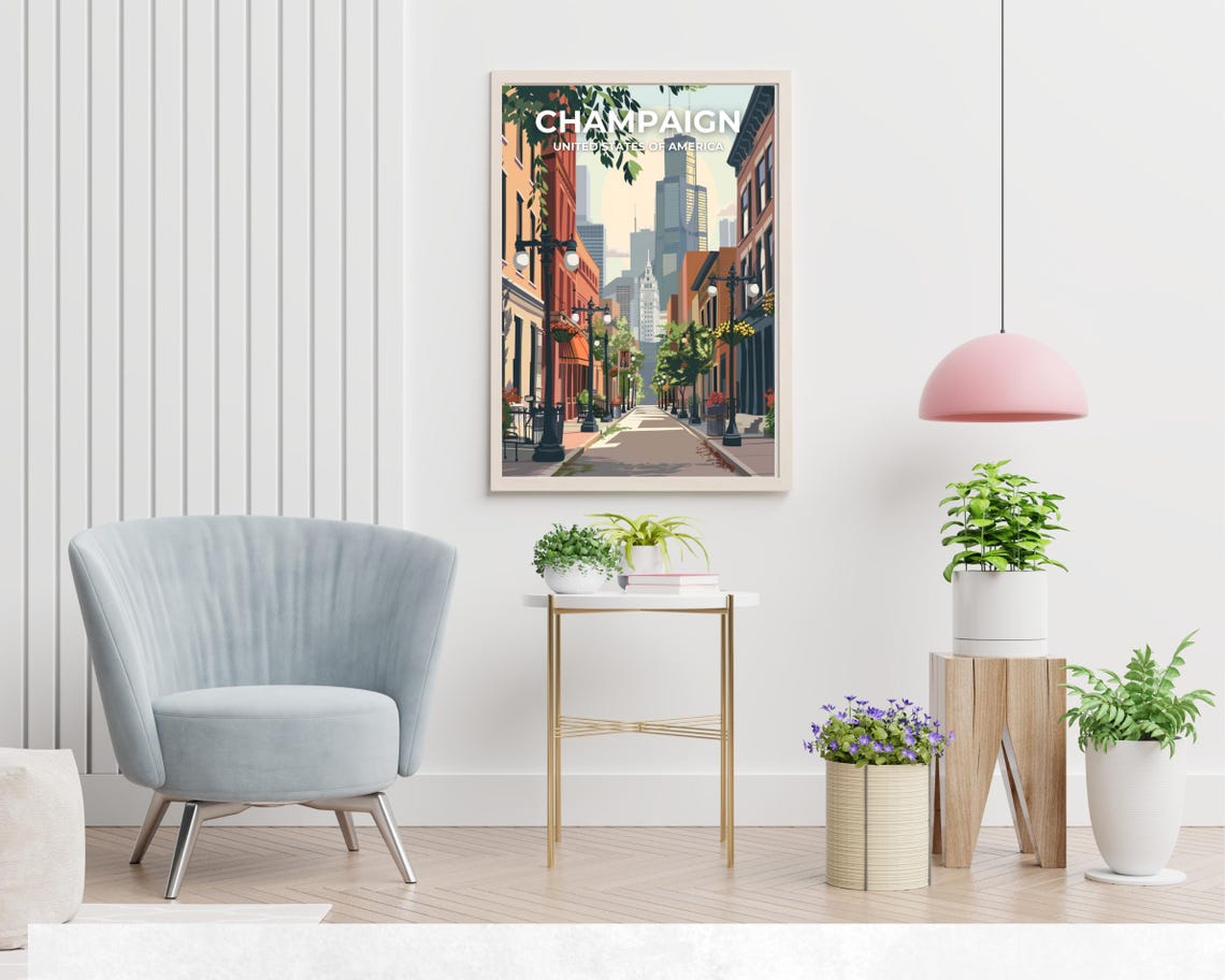 Champaign Illinois Historic Downtown Street Poster Top Title - Image 2