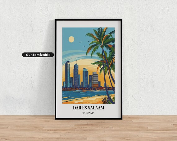 Dar Es Salaam Tanzania Skyline Beach Palm Retro Travel Poster