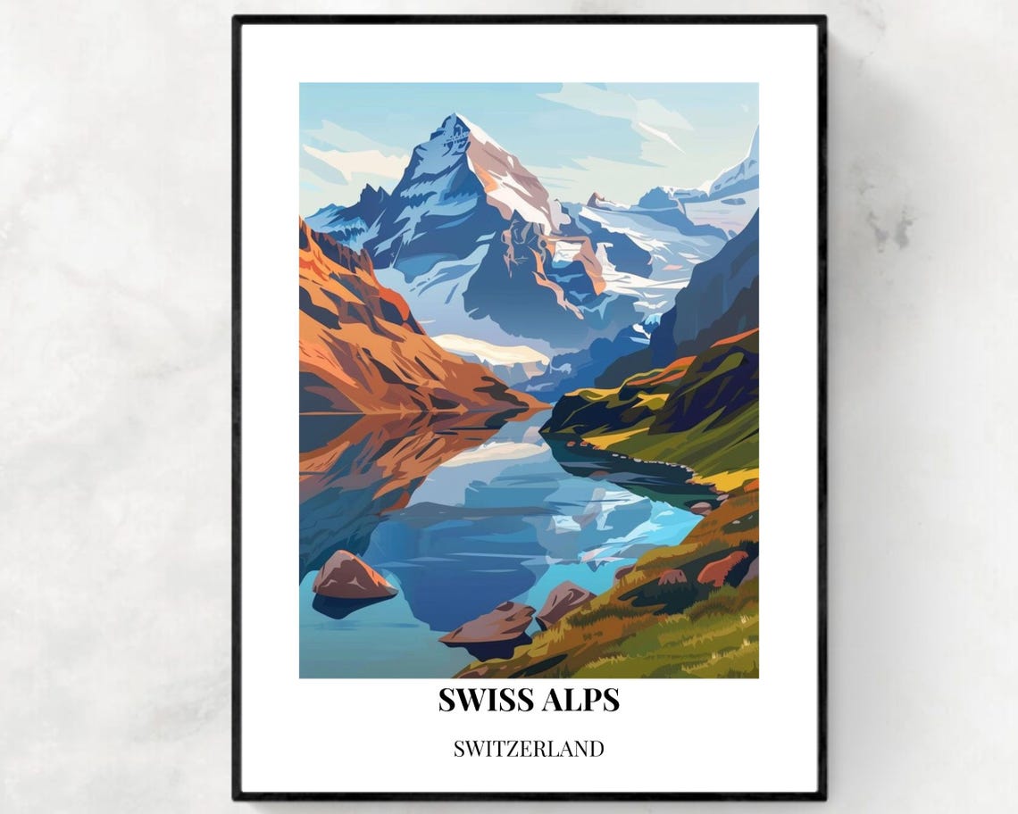 Swiss Alps City Print Swiss Alps Travel Poster Switzerland Travel Gift Swiss Alps Switzerland Poster Swiss Alps Gift