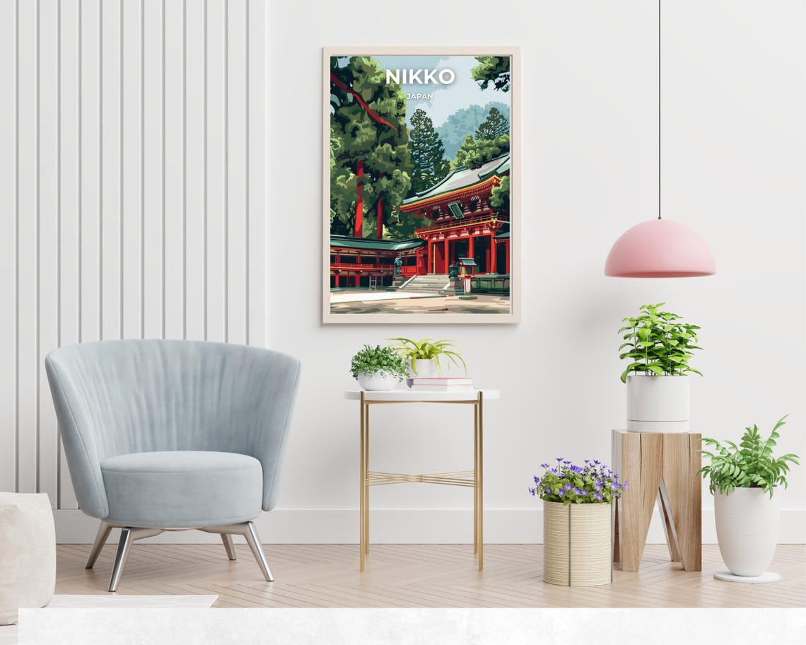 Nikko Japan Toshogu Red Shrine Cedar Forest Temple Travel Poster - Image 2