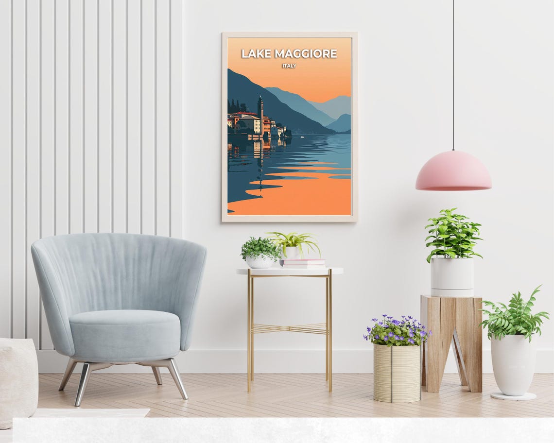 Lake Maggiore Italy Sunset Lake Reflection Travel Art Poster - Image 2