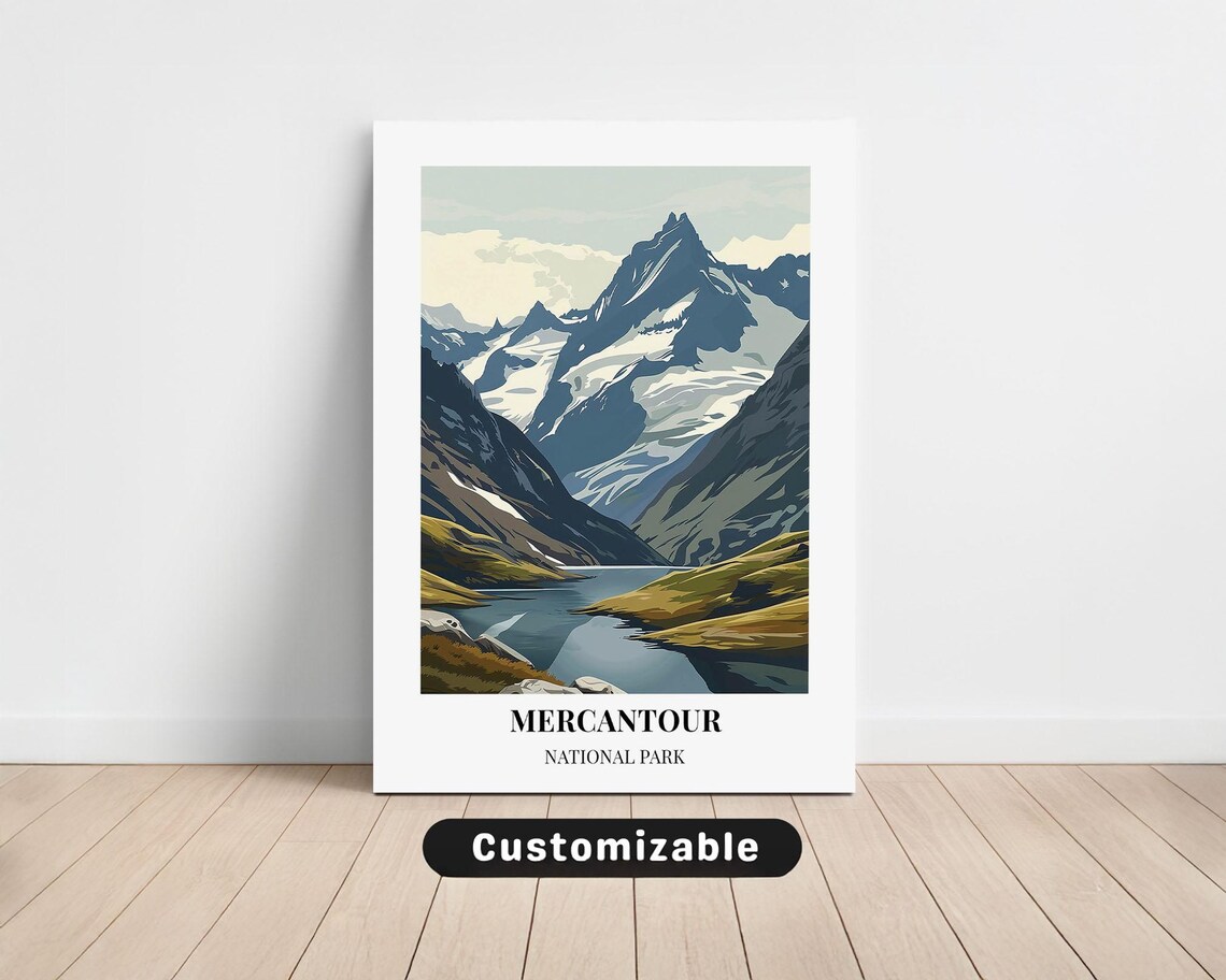 Mercantour National Park Alpine Lake Snowy Peaks Vintage Travel Poster