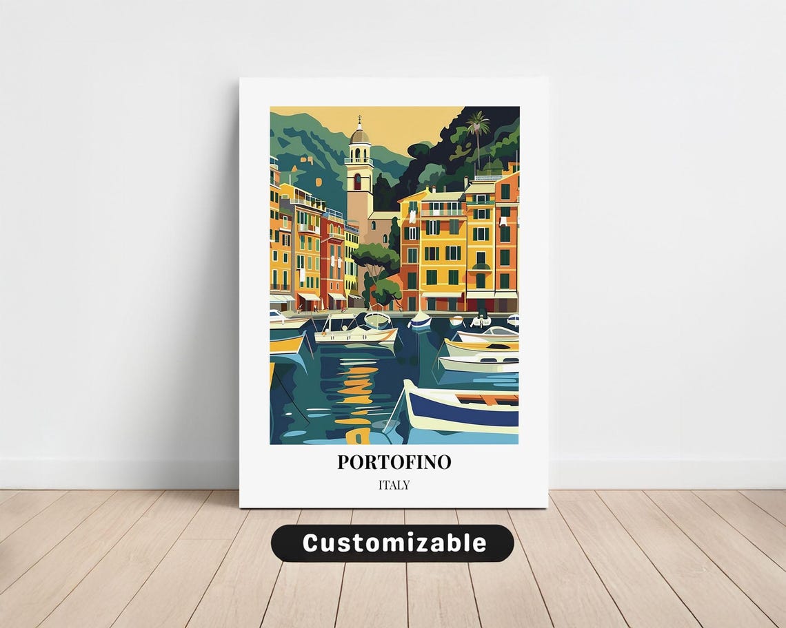 Portofino Italy Vintage Harbor Travel Poster Mediterranean Coast