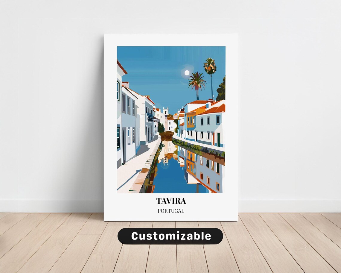 Tavira Portugal Canal Whitewashed Town Algarve Travel Poster