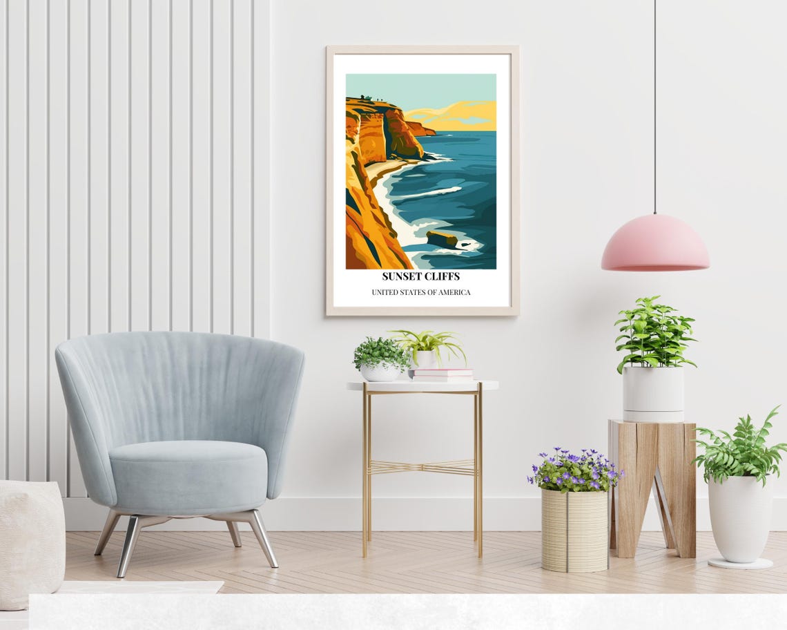 Sunset Cliffs Golden Cliffs Pacific Coast California Travel Poster - Image 2