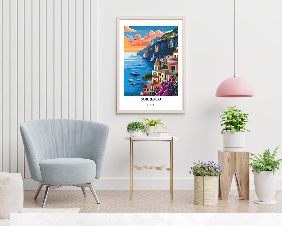 Sorrento Italy Sunset Coast Cliffs Boats Amalfi View Travel Poster - Image 2