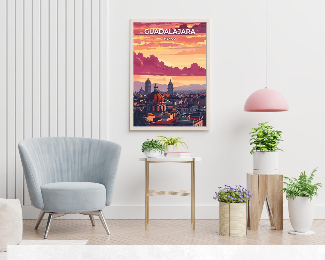 Guadalajara Mexico Cathedral Sunset City Skyline Travel Poster - Image 2