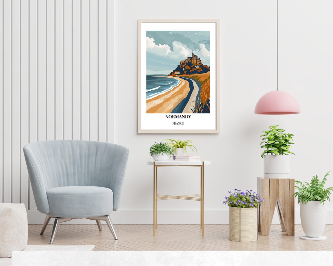 Normandy France Mont Saint Michel Abbey Above Golden Beach Poster - Image 2