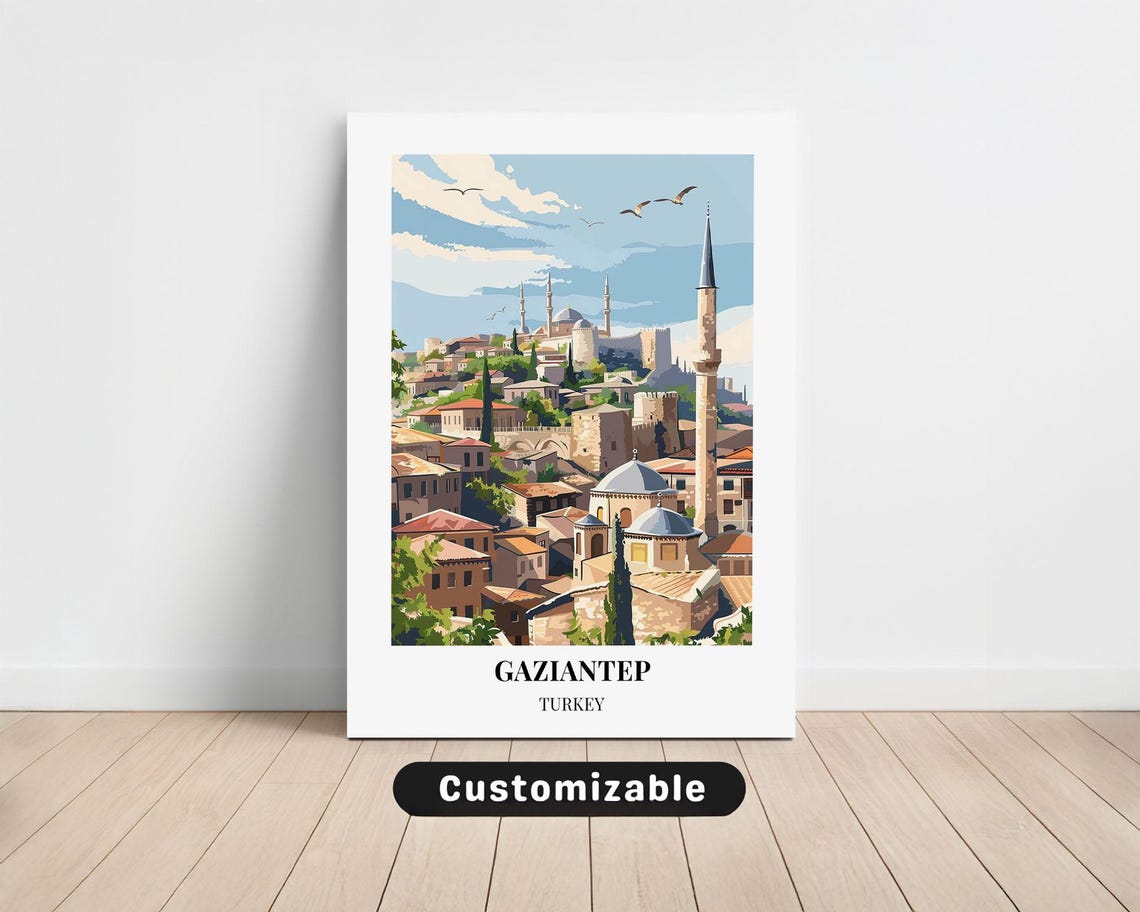Gaziantep Turkey Historic Mosque Minaret Skyline Travel Poster