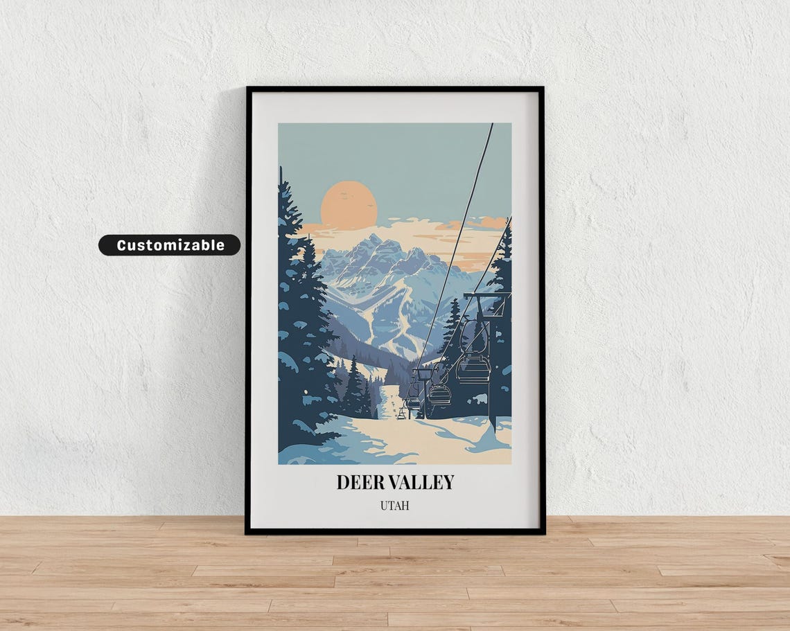 Deer Valley Utah Ski Lifts Through Snowy Pines Sunset Resort Poster