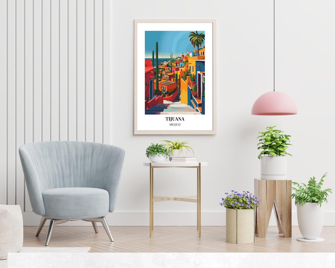 Tijuana Mexico Colorful Hillside Street and Ocean View Poster - Image 2