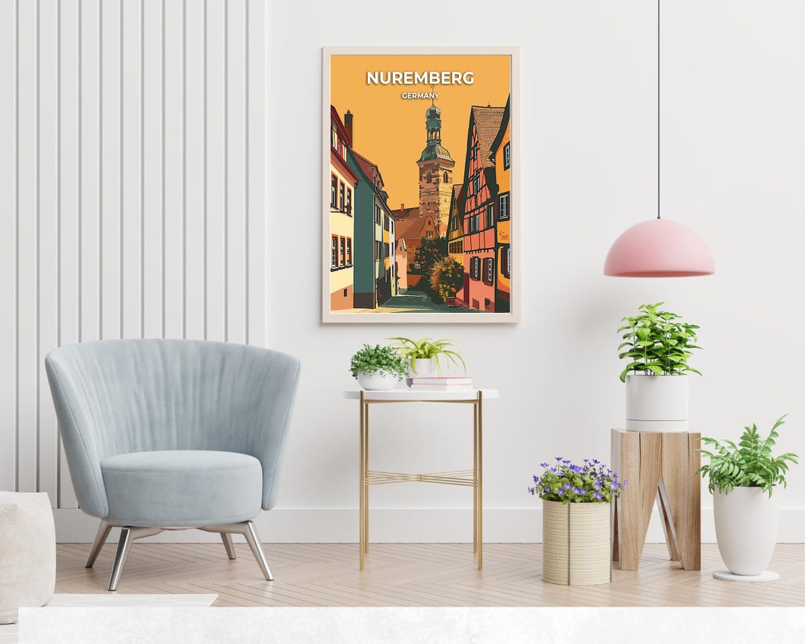 Nuremberg Germany Half Timbered Old Town Street Travel Poster - Image 2