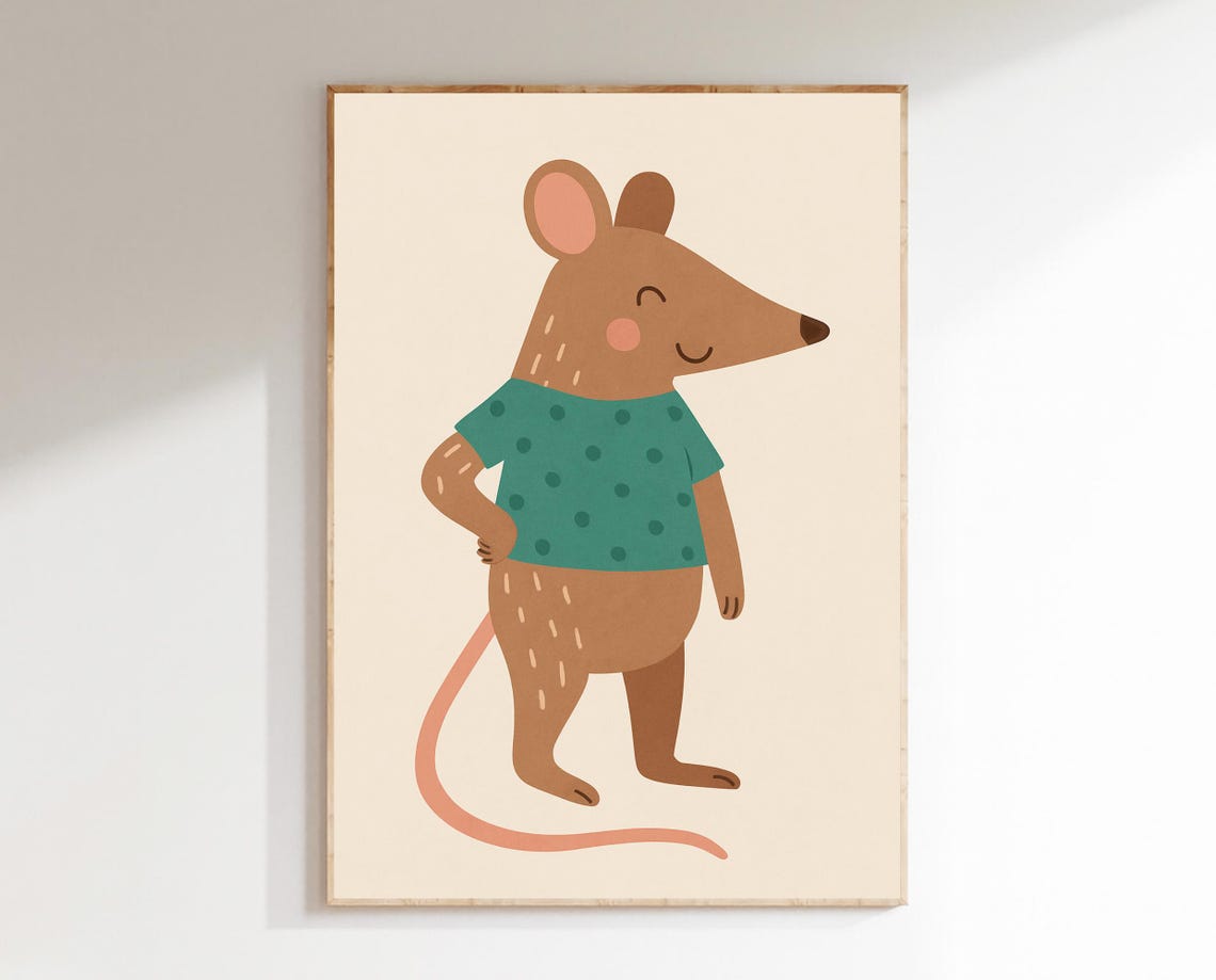Confident Brown Mouse In Polka Dot Shirt Cute Character Kids Poster