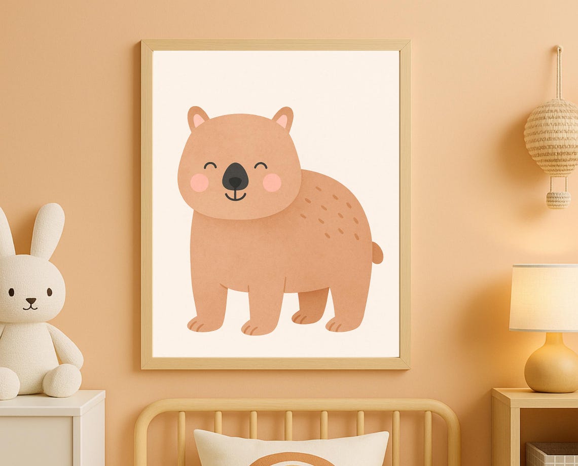 Wombat Wall Art Pastel Australian Animal Nursery Print Cute For Kids Room Decor