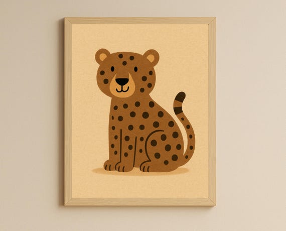 Smiling Leopard Wall Art Nursery Print Kids Room Decor Playroom Poster Spotted Big Cat Illustration