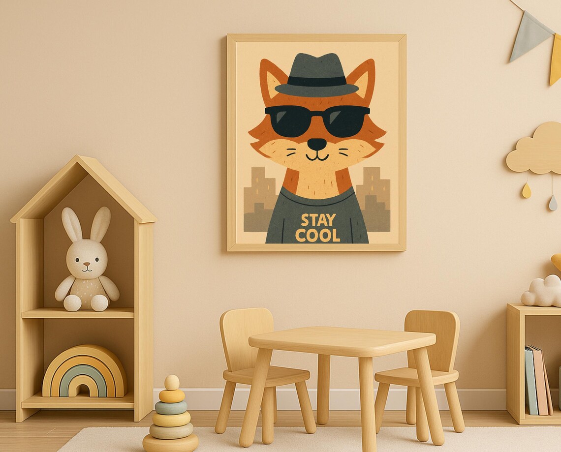 Stay Cool Fox In Fedora And Sunglasses Cute Nursery Kids Poster