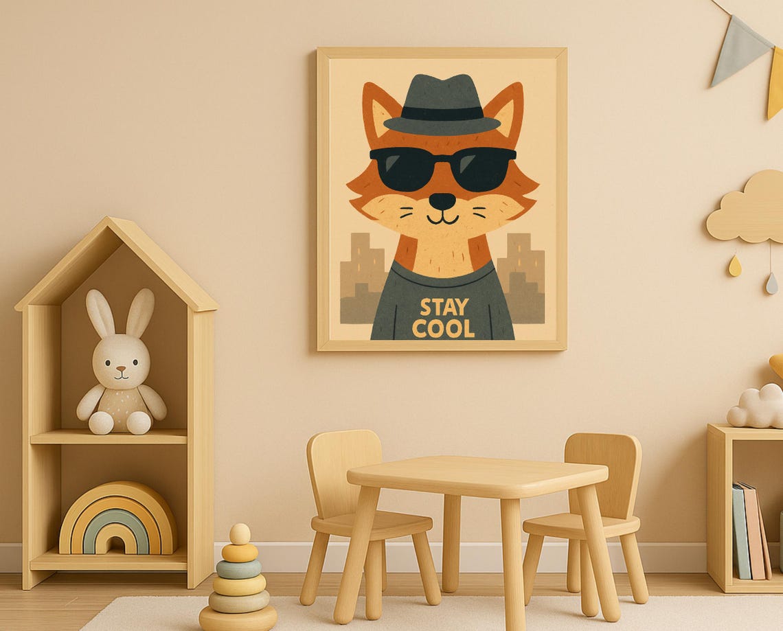 Stay Cool Fox Nursery Wall Art Sunglasses Poster Kids Room Urban Decor Instant