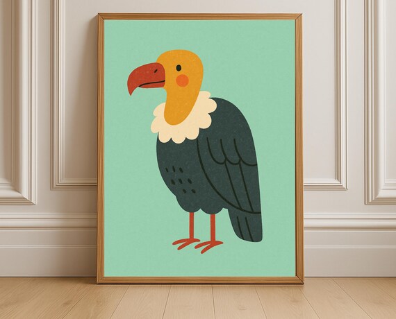 Cute Vulture Nursery Wall Art Bird Kids Room Safari Poster Mint Green Decor Instant