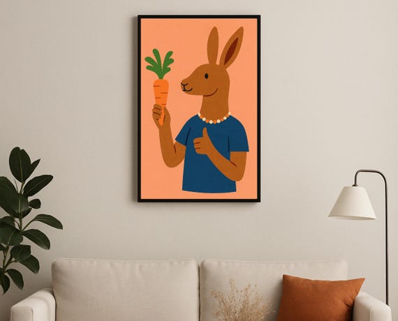 Carrot Loving Rabbit Wall Art Hobby Animal Series Print For Nursery Playroom Modern Kids Room Decor