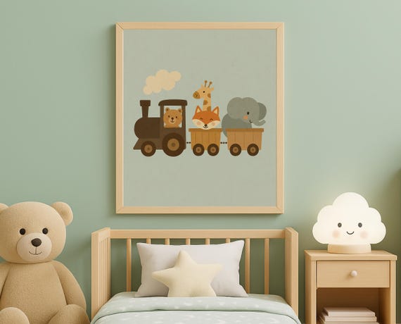 Animal Train Wall Art For Kids Room Jungle Friends Nursery Print Baby Decor