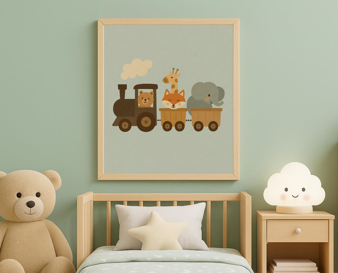 Animal Train Wall Art For Kids Room Jungle Friends Nursery Print Baby Decor