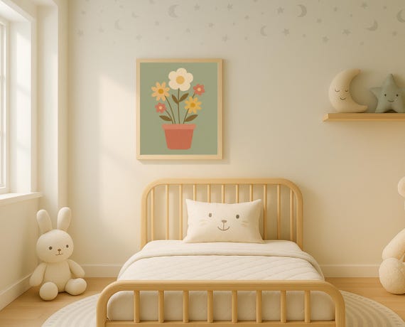 Floral Pot Nursery Cheerful Botanical Wall Art For Kids Natureinspired Decor