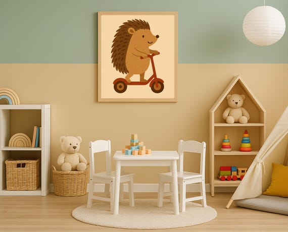 Scooter Hedgehog Wall Art Cute Animal For Nursery And Toddler Room Modern Kids Decor Print