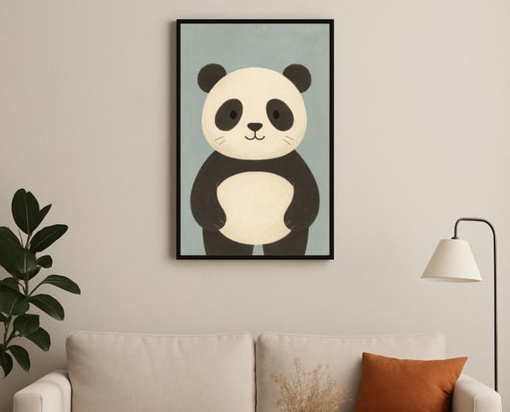 Panda Nursery Wall Art Cute Print Minimalist Kids Room Decor