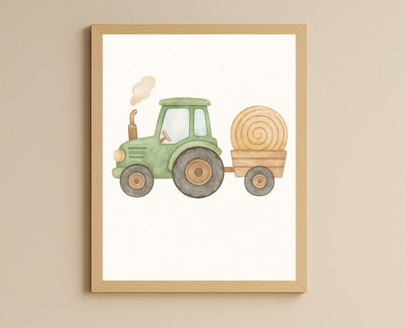 Farm Tractor Watercolor Art Print, Kids Room Decor