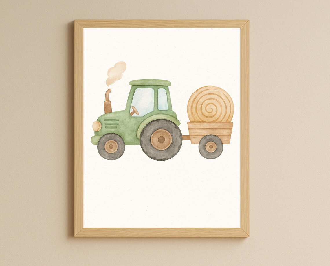 Farm Tractor Watercolor Art Print, Kids Room Decor