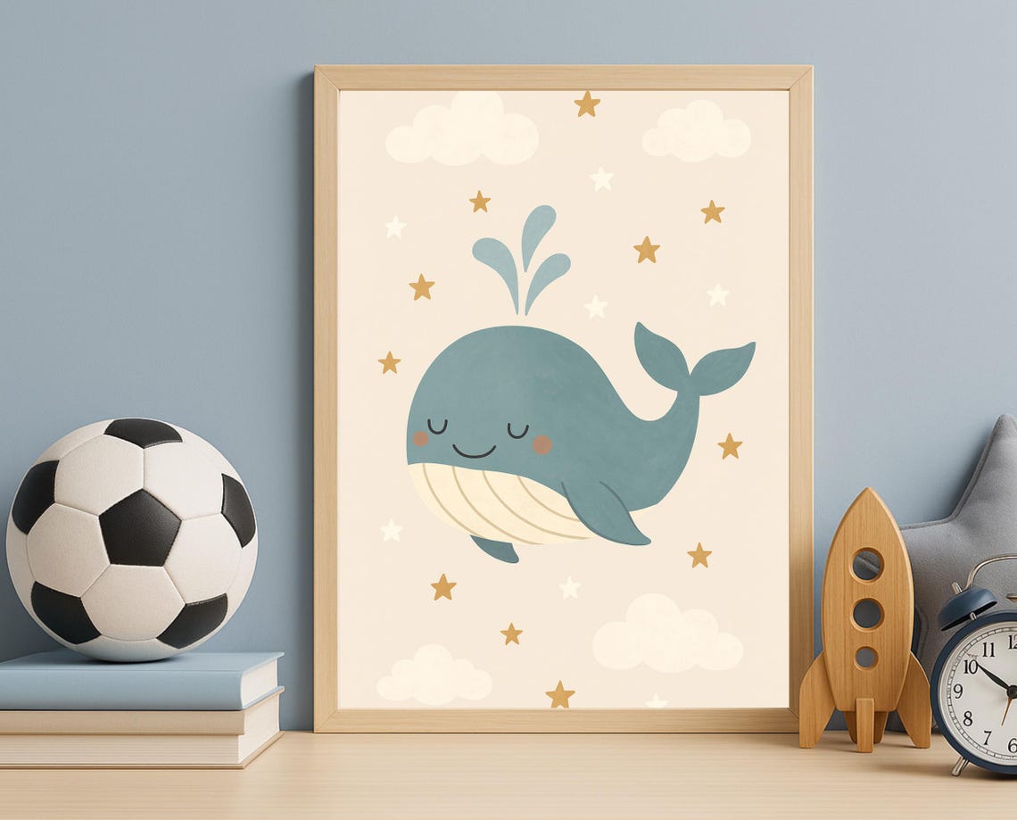 Sleeping Whale Wall Art Cute Ocean Nursery For Baby And Kids Room