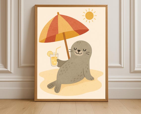 Beach Seal Wall Art Hobby Animal Series Summer Nursery Decor Relaxing