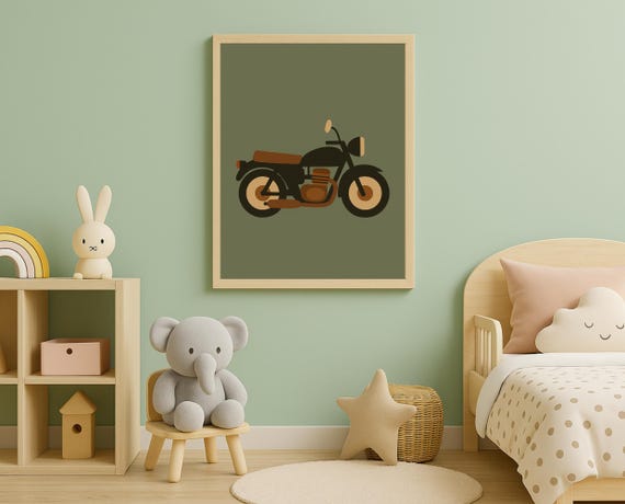 Vintage Motorcycle Wall Art Minimalist For Boys Room Retro Vehicle Nursery Decor