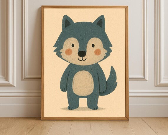 Little Wolf Wall Art Nursery Print Kids Room Decor Playroom Poster Cute Illustration Hobby Animal Series
