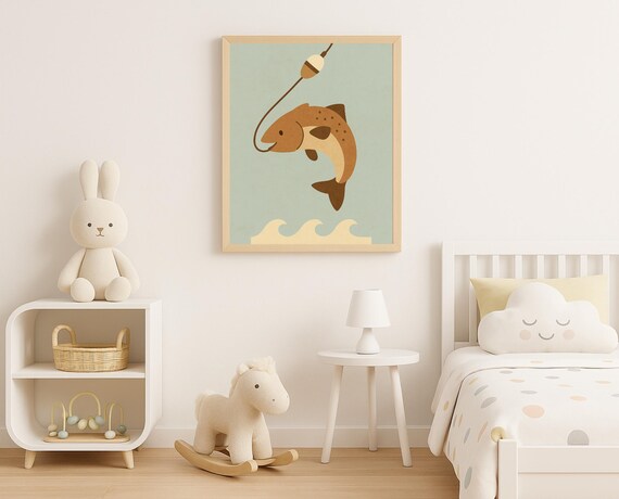 Fish On Fishing Hook Gone Fishing Fun Boys Room Nursery Poster