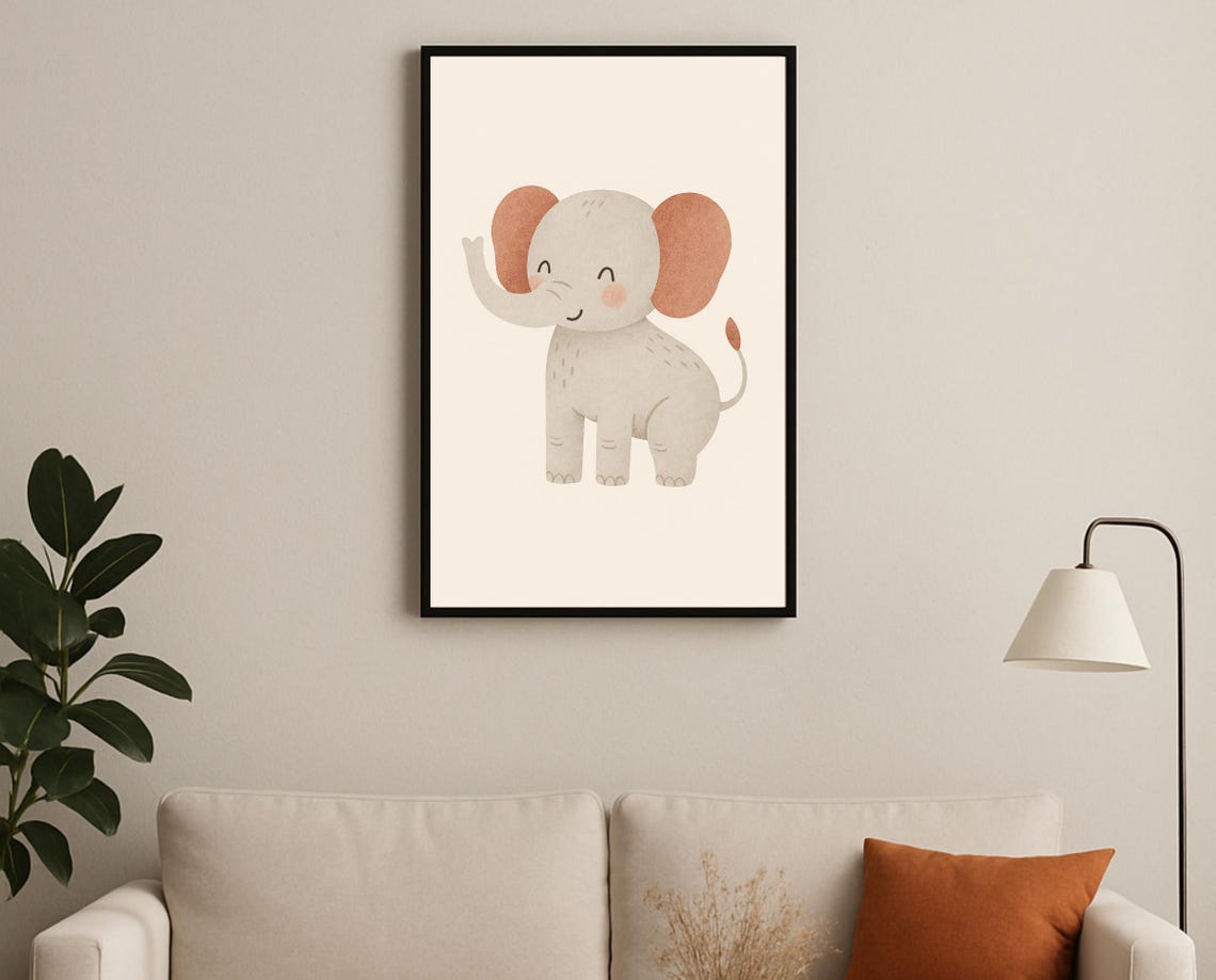 Baby Elephant Nursery Wall Art Safari Decor Kids Room