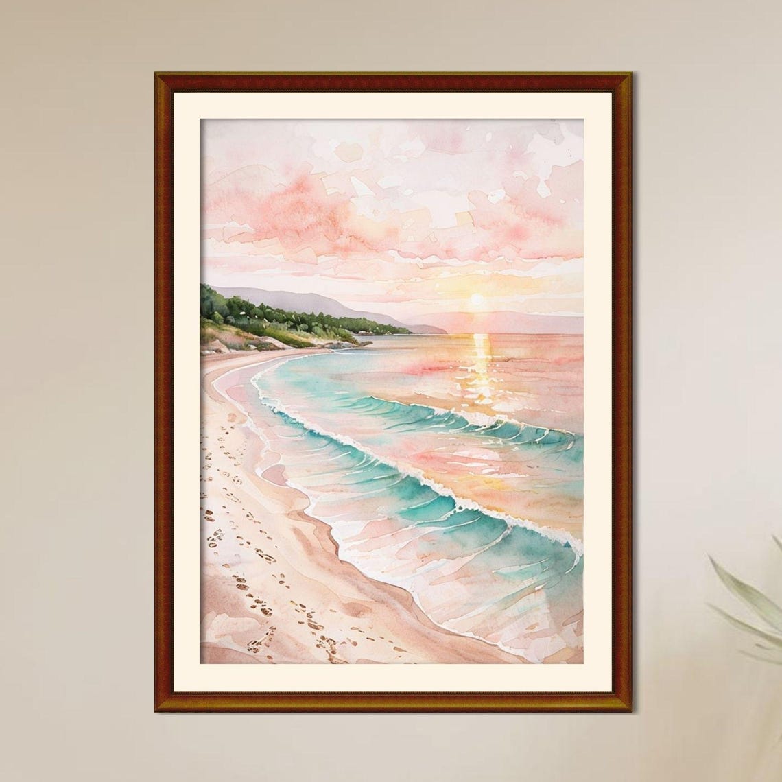 Summer Wall Art Beach Meadow Mountain Watercolor Print Posters Illustration Sunrise And Sunset On The