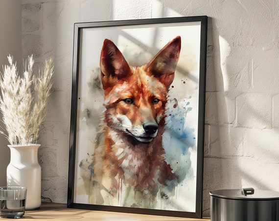 Dhole Painting Wall Art Poster Watercolor Gift Colorful Animal Painting Illustration Nature Wall Art Home Decor Print