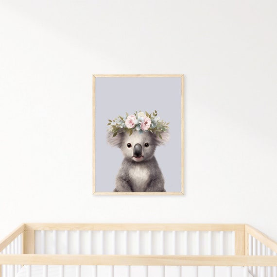 Floral Koala Nursery Print Girl Safari Decor