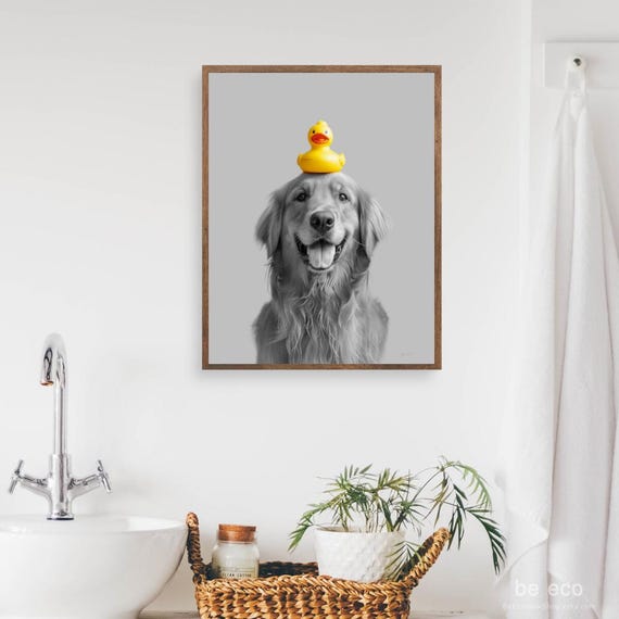 Golden Retriever Bathroom Wall Art Rubber Duck Children Toddler Decor Funny Animal