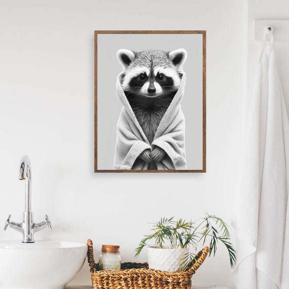Raccoon In Bathrobe Print Funny Bathroom Wall Art