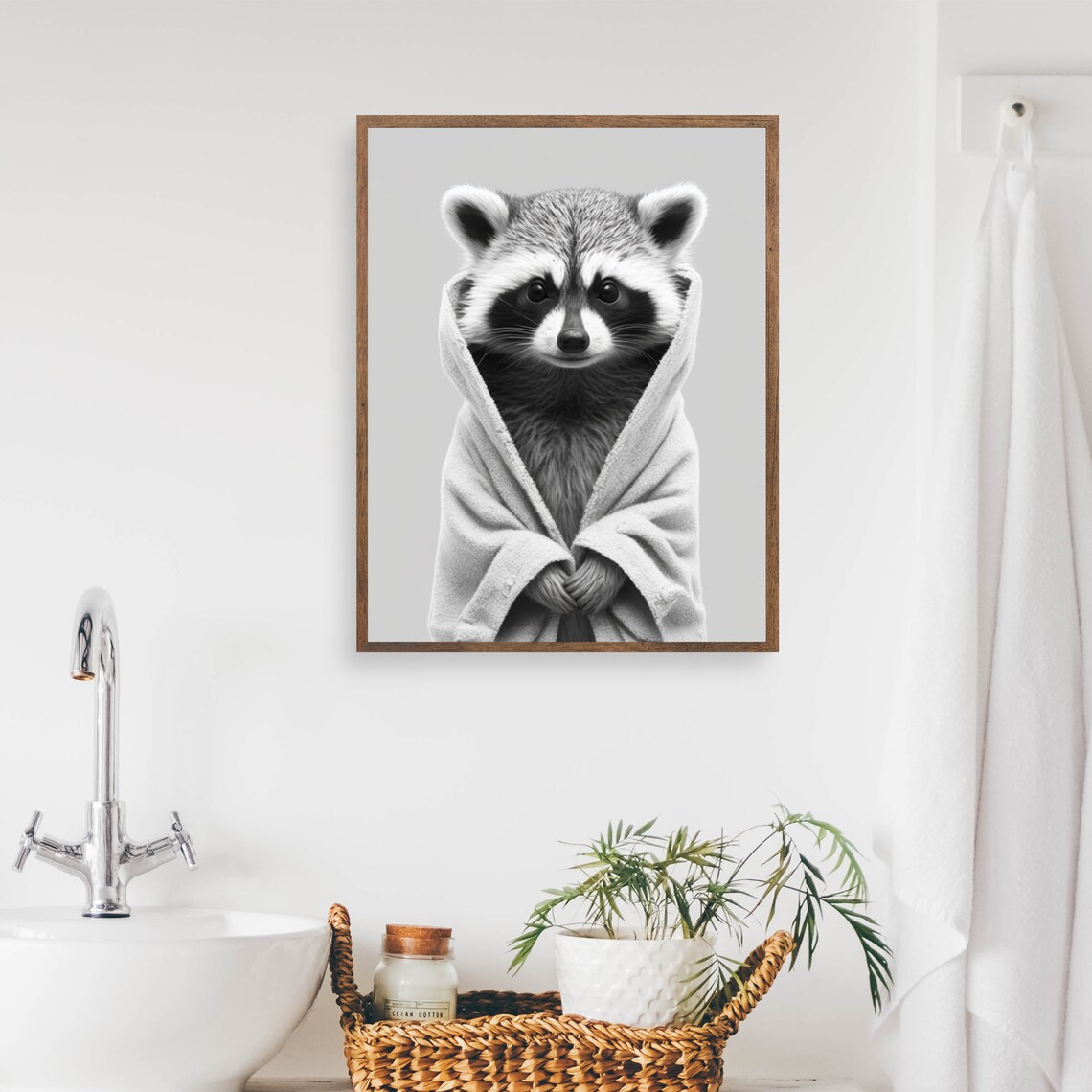 Raccoon In Bathrobe Print Funny Bathroom Wall Art