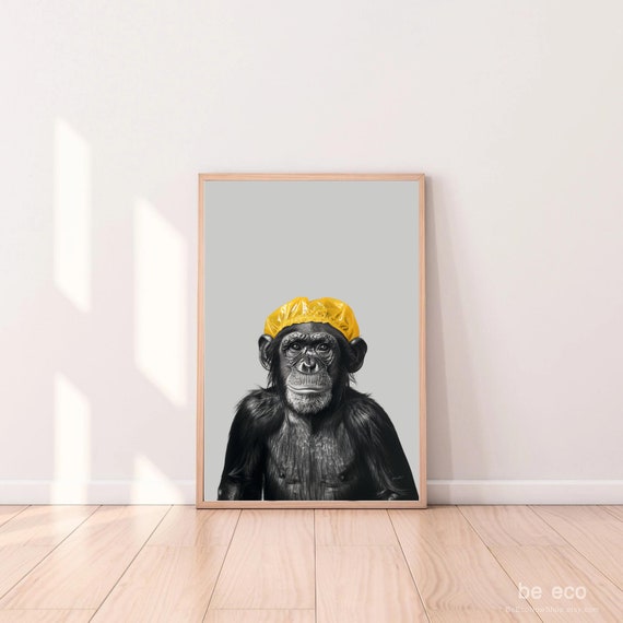 Funny Chimpanzee Shower Cap Art Whimsical Bathroom Print