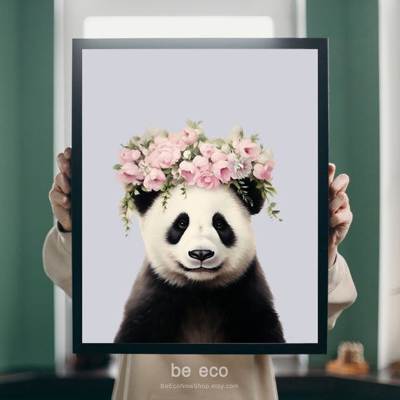 Floral Panda Print Girl Nursery Decor Animal Wall Art