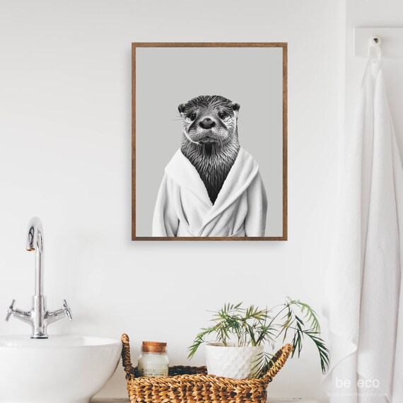 Otter In White Bathrobe Funny Animal Bathroom Decor Poster Spa