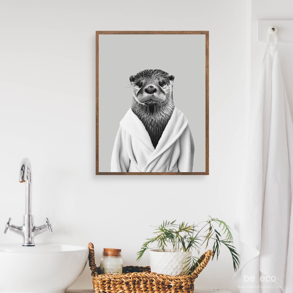 Otter In Bathrobe Art Print Funny Bathroom Decor
