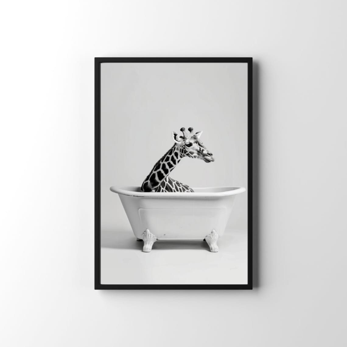 Giraffe Sitting In Vintage Bathtub Funny Bathroom Photo Poster