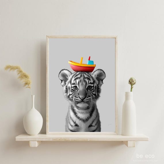 Funny Tiger Art Print Kids Bathroom Decor